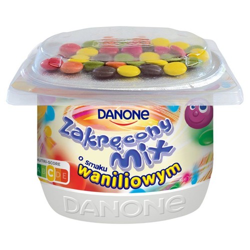 Zakręcony mix jogurt o smaku waniliowym z drażami kakaowymi Danone 125 g