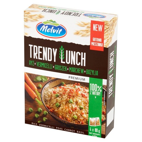 Trendy lunch ryż vermicelli groszek marchew bazylia Melvit 4 x 80 g