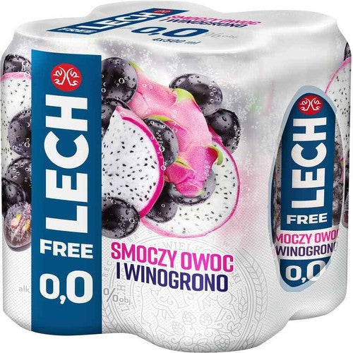 Piwo bezalkoholowe Free o smoczy owoc i winogrono alk. 0,0% obj. Lech 4 x 500 ml