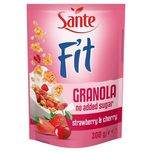 Fit granola z truskawką i wiśnią bez dodatku cukrów Sante 300 g