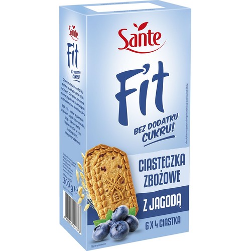 Ciasteczka zbożowe z jagodą bez dodatku cukru Sante 300 g