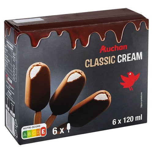Lody śmietankowo waniliowe w czekoladzie mlecznej Auchan 6 x 120 ml