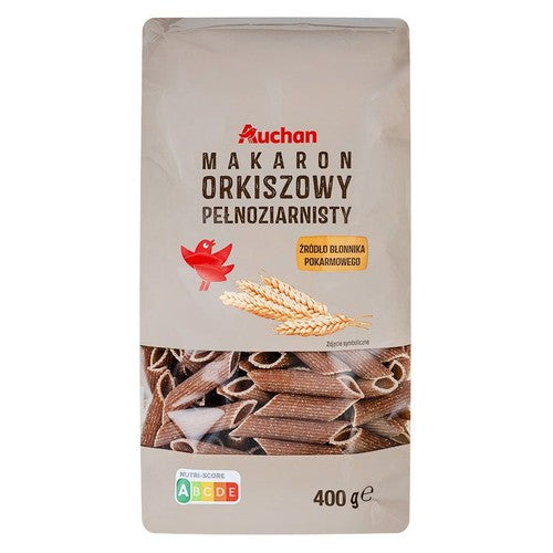 Makaron pełnoziarnisty orkiszowy, pióra Auchan 400 g