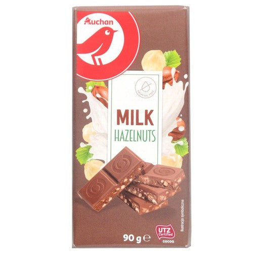 Czekolada mleczna z kawałkami orzechów laskowych Auchan 90 g