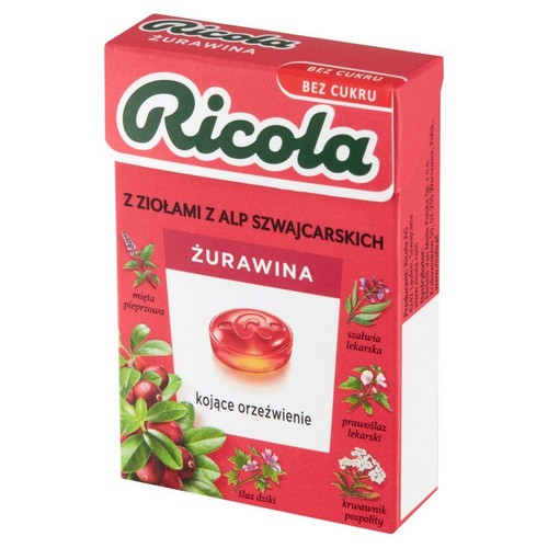Szwajcarskie cukierki ziołowe Żurawina bez cukru Ricola 27,5 g