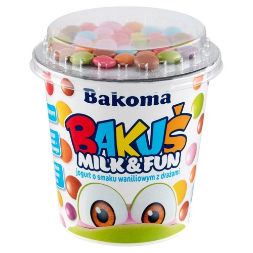 Bakuś jogurt o smaku waniliowym z drażami Bakoma 135 g
