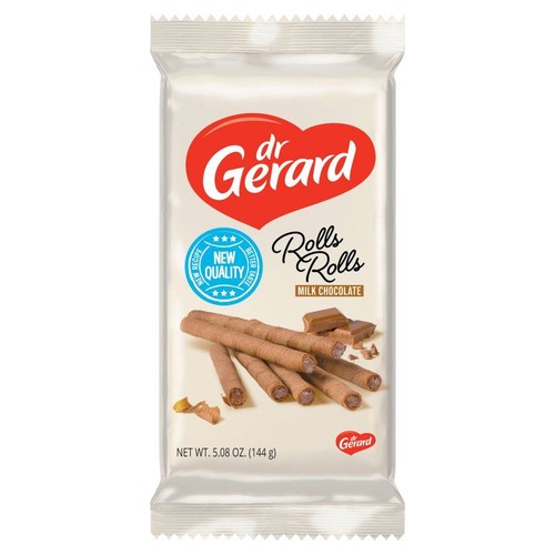 Rolls Rolls Rurki waflowe kakaowe z kremem z mlecznej czekolady Dr Gerard 144 g