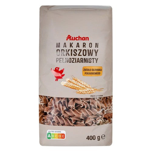 Makaron pełnoziarnisty orkiszowy, świderki Auchan 400 g