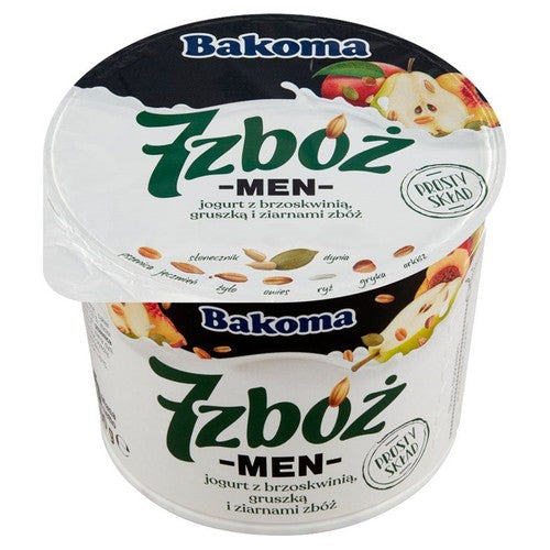 7 Zbóż men jogurt z brzoskwinią gruszką i zbożami Bakoma 300 g