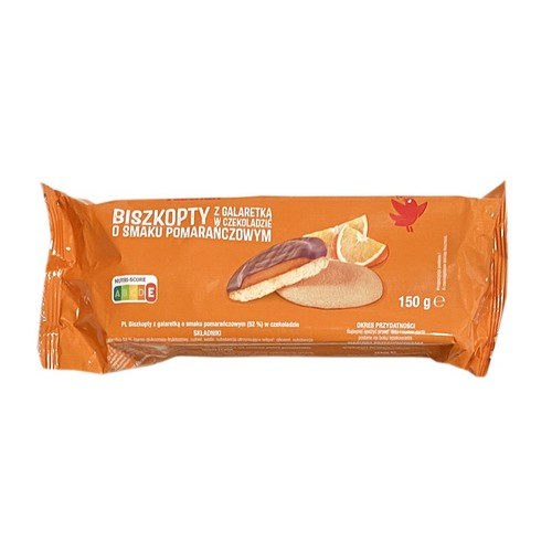 Biszkopty z galaretką o smaku pomarańczowym w czekoladzie Auchan 150 g