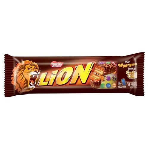 Baton z karmelem i płatkami pszennymi oblany mleczną czekoladą   Lion 42 g