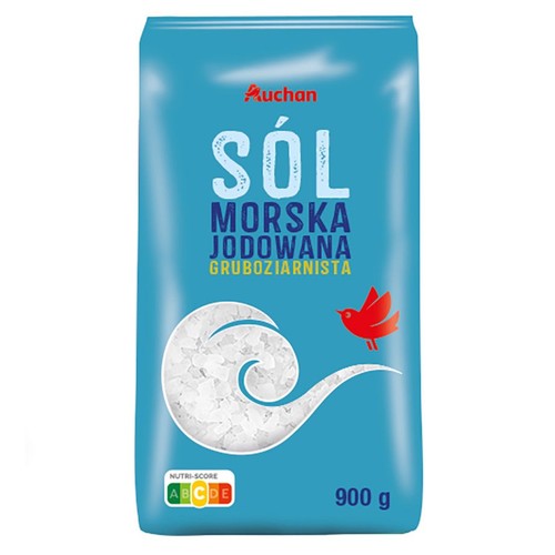 Sól morska jodowana gruboziarnista Auchan 900 g