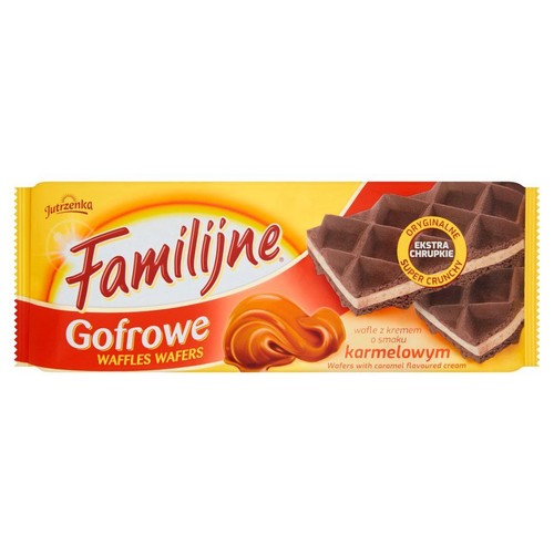 Familijne Gofrowe wafle o smaku karmelowym Jutrzenka 140 g