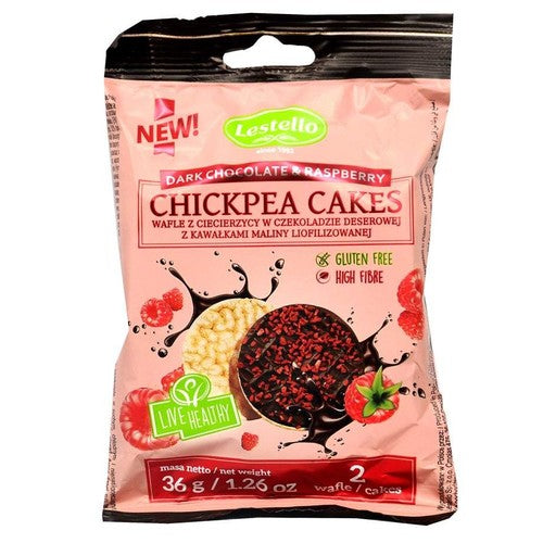 Wafle z ciecierzycy w czekoladzie deserowej z kawałkami maliny Lestello 36 g