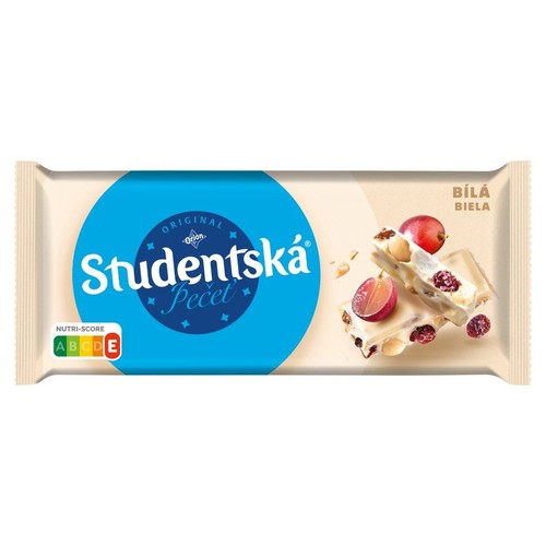 Czekolada biała z orzechami ziemnymi, żelkami i rodzynkami Studentská 170 g