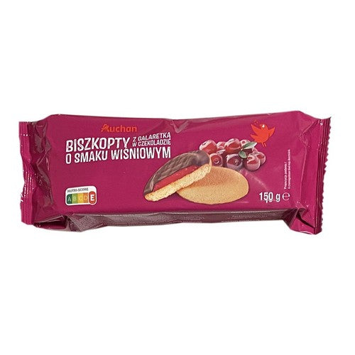 Biszkopty z galaretką wiśniową w czekoladzie Auchan 150 g