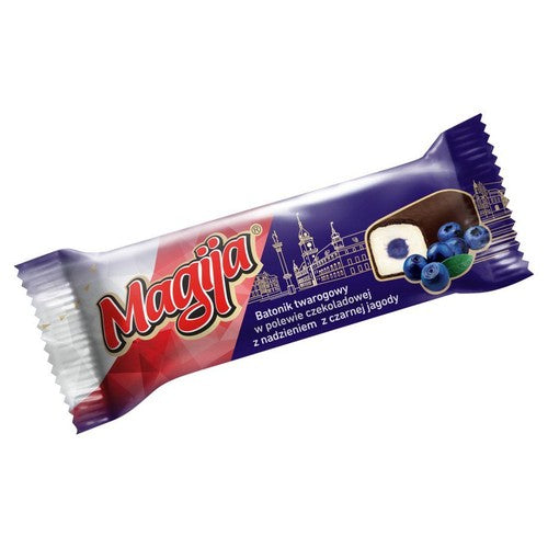 Batonik twarogowy w polewie czekoladowej z nadzieniem z czarnej jagody  Magija 40 g